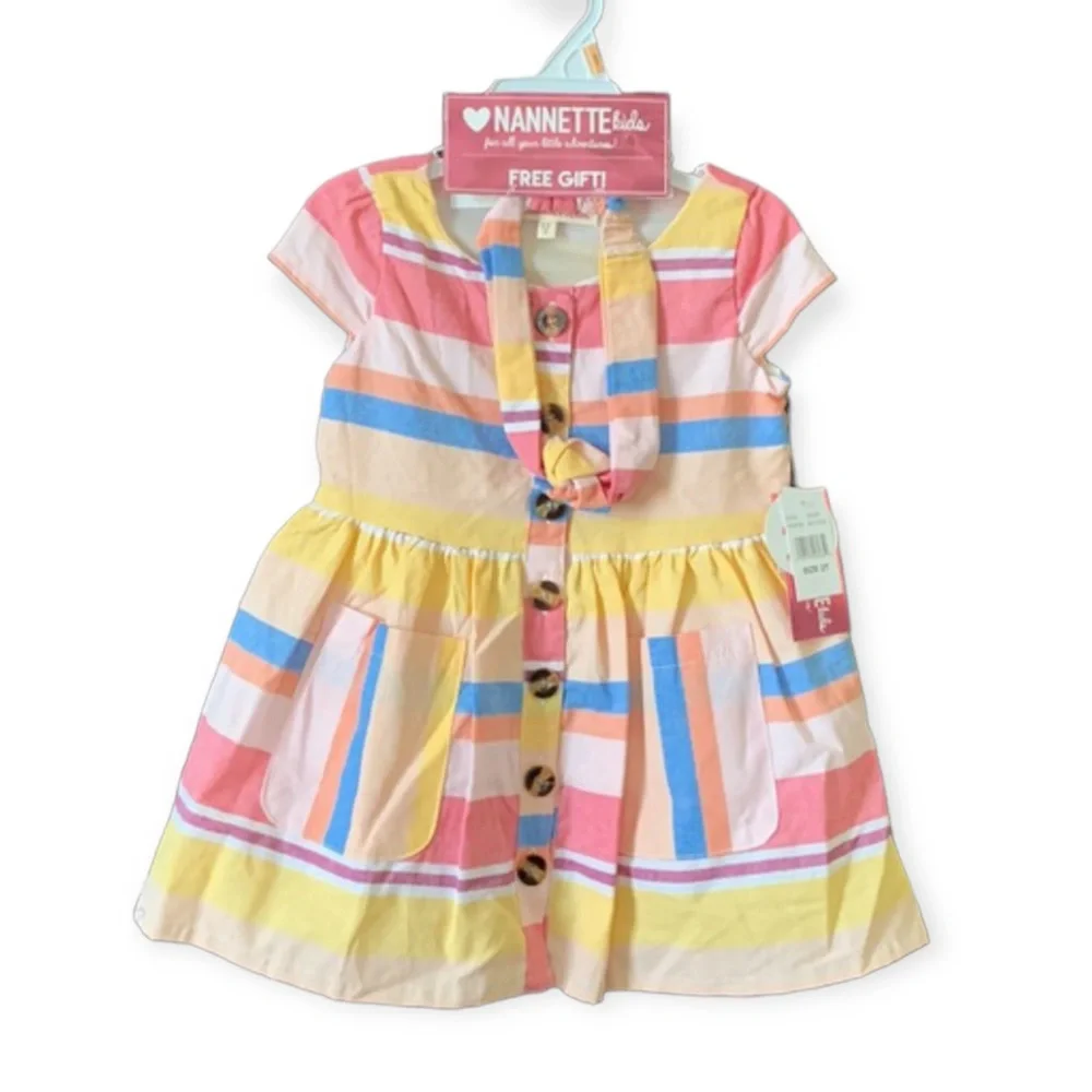 Nannette Kids Toddler Girls Short Sleeve Button Front Dress